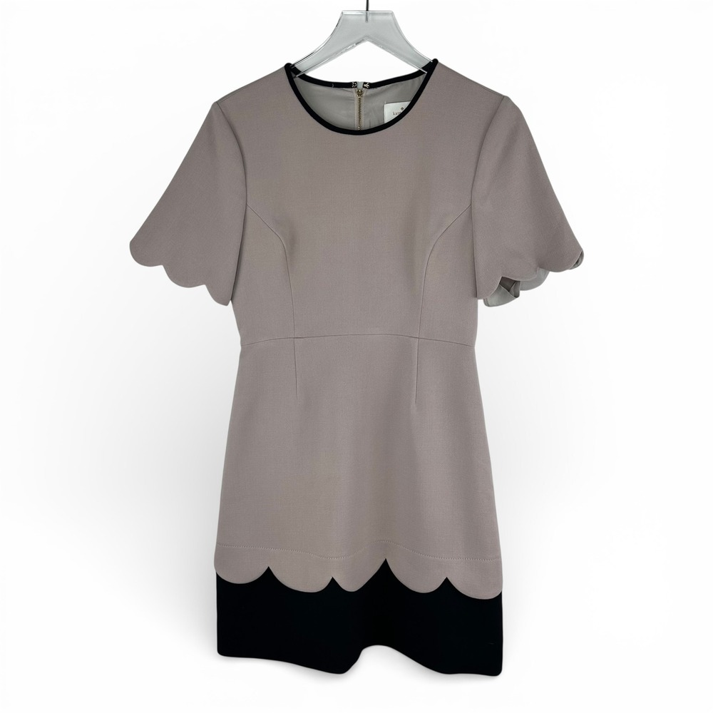 Kate Spade New York Sponge Crepe Scallop‎ Hem Shift Dress Taupe Black Size 6